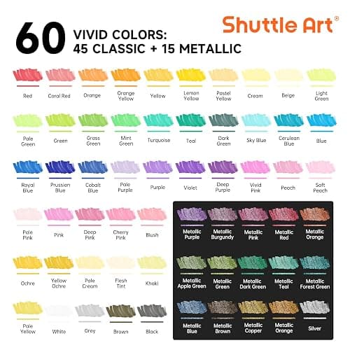 Shuttle Art 60 Colors Dual Tip Acrylic Paint Markers, Brush Tip and Fine Tip Acrylic Paint Pens for Rock Painting, Ceramic, Wood, Canvas, Plastic, Glass, Stone, Calligraphy, Card Making, DIY Crafts thumbnail 2