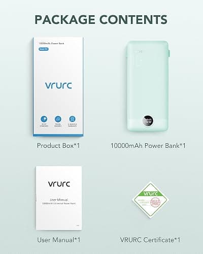 VRURC Portable Charger Built-in Cables and AC Wall Plug, USB C Power Bank 10000mAh, Travel Battery Portable Phone Charger Compact Lightweight External Battery Pack for Smart Phones, Tablets etc-Green thumbnail 8