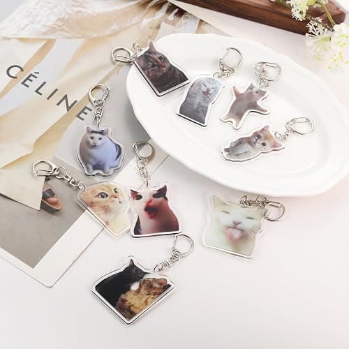 PUCAPOCO Alien Cat Keychain Cute Funny Cat Meme Keychains Bag Charms for Bag Backpack Handbag Purse Charms 5PCS thumbnail 2