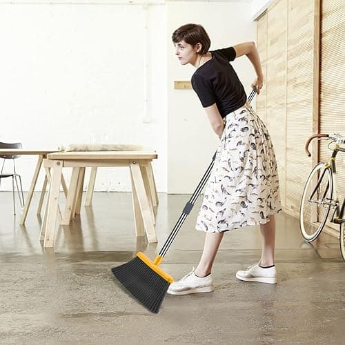 kelamayi Upgrade Broom and Dustpan Set, Broom with Dustpan Combo Set, Self-Cleaning with Dustpan Teeth, Indoor&Outdoor Sweeping, Stand Up Broom and Dustpan (Gray&Yellow) thumbnail 2