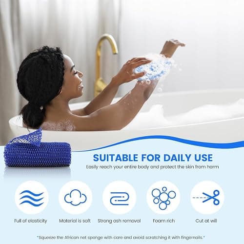 ZOCY African Net Sponge, Authentic Exfoliating Body Scrubber for Bath and Shower, Multiple Textures with Gentle Deep Exfoliating and Rich Lather for All Skins (Blue) thumbnail 6
