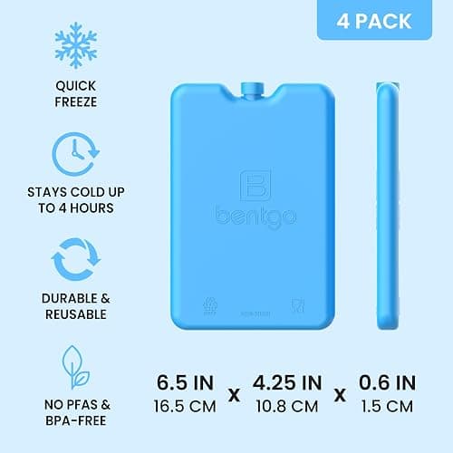 Bentgo Chillers Ice Packs: Slim, Reusable Quick-Freeze Cooling Design Keeps Food Fresh in Lunch Boxes, Bags, & Coolers for Work, College, Camping, & More; Easy to Clean & Chills Fast; 4-Pack (Blue) thumbnail 4