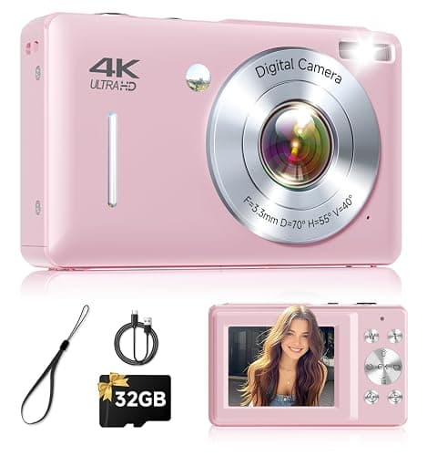 Digital Camera, 44MP FHD 1080P Point and Shoot Digital Camera with Anti Shake, Small Digital Camera with Face Detect, 32GB SD Card, 16X Zoom Camera for Kids, Teens, Boys, Girls Pink - Image 1