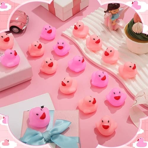 Lenwen 100 Pcs Mini Rubber Ducks 1.57" Rubber Ducks Bulk Baby Shower Party Favors Squeak & Float Duckies Pool Bath Toys for Kids Boys Girls Birthday Gifts Classroom Carnival Prizes(Pink, Rose Red) thumbnail 2