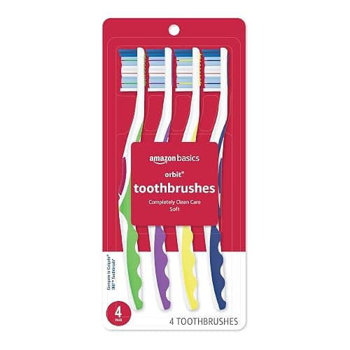 Amazon Basics Orbit Toothbrushes, Soft, Full, 4 Count, Assorted Colors (Previously Solimo) - Image 1