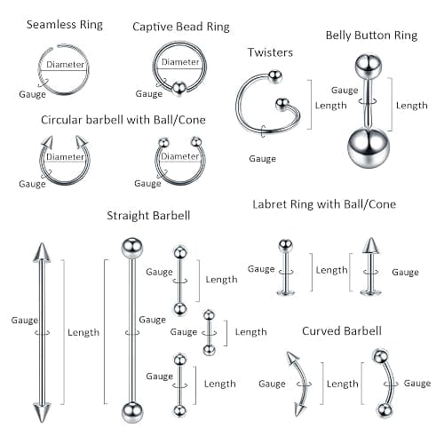 Oveta 55-150PCS Body Piercing Jewelry Lot 14G 16G 20G Stainless Steel Nose Lip Tongue Cartilage Tragus Eyebrow Industrial Barbell Belly Button Rings Piercing Kit Jewelry thumbnail 4