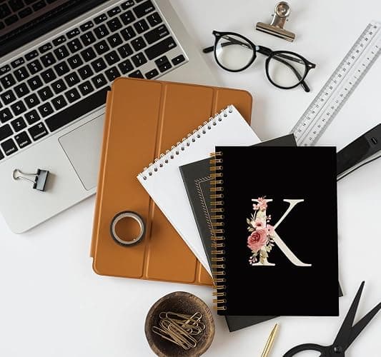 OXW Initial Letter K Notebook, Personalized Gifts, Custom Notebook Journals for Writing, Customized Gifts, Monogrammed Gifts for Women, Black Hardcover Spiral Notebook 5.5 x 8.3 thumbnail 5