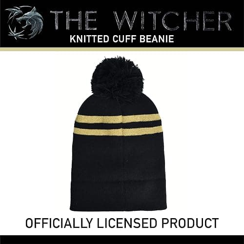 Concept One Unisex-Adult Netflix The Witcher Acrylic Knitted Cuff Beanie Hat with Gold Logo and Pom thumbnail 5