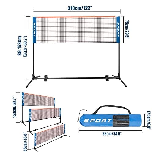 AKOZLIN Portable Badminton Net Set Height Adjustable Badminton Pickleball Net with Poles & Carry Bag for Badminton,Volleyball,Tennis, Pickleball,Soccer Tennis - Easy Setup thumbnail 3