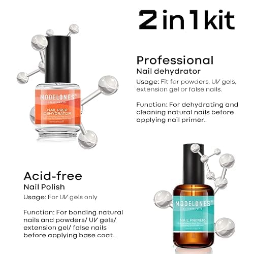 Modelones Professional Gel Nail Polish Primer, 2Pcs 15ml Acid Free Natural Nail Prep Dehydrate, Air Dry Superior Bonding Primer for Acrylic Powder Supplies Set thumbnail 3