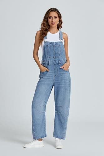 Ladyful Women's Denim Overall Casual Straight Wide Leg Bib Jeans Overall Adjustable Straps Denim Romper Stretch Jumpsuits thumbnail 2