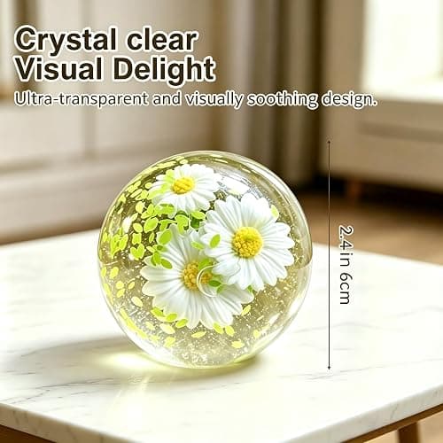 Sugar Ball Squishy, Coconut Oil Squishy, Sensory Slow Rise Squeeze Ball, High Density Solid Squishy Toys for Anxiety Stress Relief, Desk Office Home Adult Fidget Toy (Daisy Bloom, 2.4 in) thumbnail 2