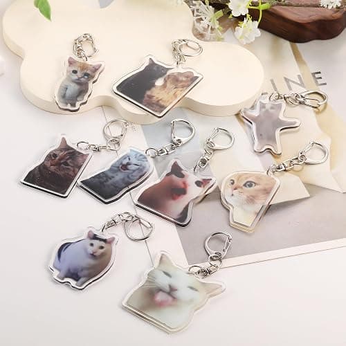 PUCAPOCO Alien Cat Keychain Cute Funny Cat Meme Keychains Bag Charms for Bag Backpack Handbag Purse Charms 5PCS thumbnail 4