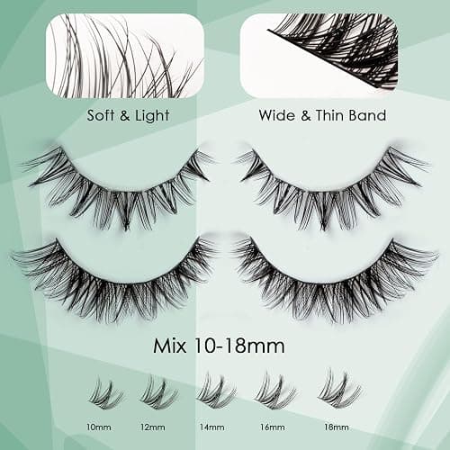 Lash Clusters 154pcs Lashes 10-18mm Eyelash Clusters Kit Natural Eyelashes DIY Cluster Eyelash Extensions Thin Band Cluster Lashes False Eyelashes Lash Extension Kit wth Bond & Seal & Remover-M34+M31 thumbnail 4