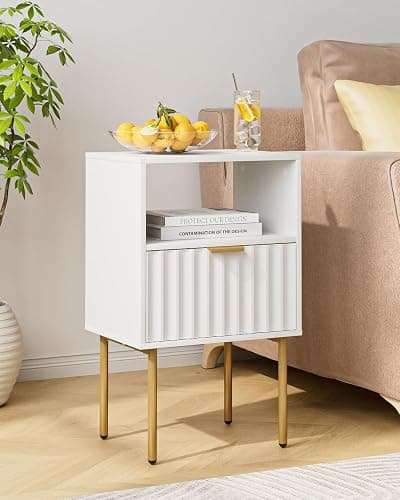 AEPOALUA Nightstand,Modern Bedside Table with Gold Frame,White Night Stand,Bedside Furniture, Modern Side Table with Drawer and Shelf for Bedroom,Living Room (White) thumbnail 3