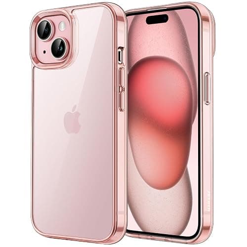 JETech Case for iPhone 15 6.1-Inch, Non-Yellowing Shockproof Phone Bumper Cover, Anti-Scratch Clear Back (Pink) - Image 1