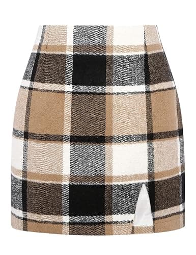 Plaid Mini Skirts for Womens High Waisted Fall Winter Wool Bodycon Pencil Skirts with Slit - Image 1