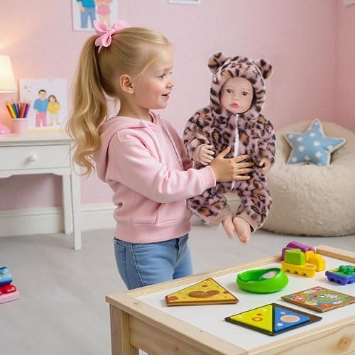 BABESIDE Reborn Baby Doll Clothes Set for 17-22 Inch Dolls, Cozy Babydolls Clothes with Hat for Lifelike Reborn Baby Doll Accessories, Leopard Print thumbnail 7