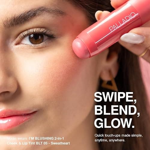 Palladio I'm Blushing 2-in-1 Cheek and Lip Tint, Buildable Lightweight Cream Blush, Sheer Multi Stick Hydrating formula, All day wear, Easy Application, Shimmery, Blends Perfectly onto Skin, Dainty thumbnail 5