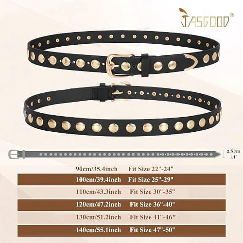 JASGOOD Women Fashion Leather Belt Punk Studded Belt for Jeans Pants Dresses thumbnail 6