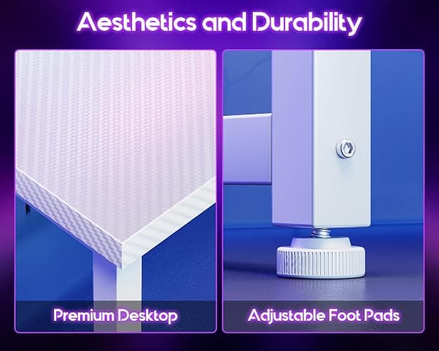 Casaottima 51 Inch L Shaped Gaming Desk, Compact Corner Computer Table, Stable Writing Workstation for Small Spaces, Home Office & Streaming Setup, Easy Assembly, Carbon Fiber Surface, White thumbnail 8