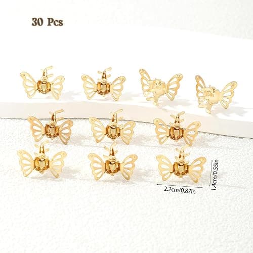 30 Pcs Butterfly Hair Clips Gold Metal Barrettes Claw Clips Strong Hold Non-Slip Alloy Hair Accessories for Women Small Mini Hollow Design thumbnail 3