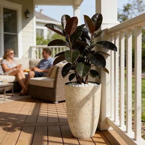 Worth 9 Gallon Tall Round Planters Set of 2-14" Dia x 21" H Stone Finish Flower Pots Indoor Decorative Container Garden Patio Unbreakable Beige thumbnail 2