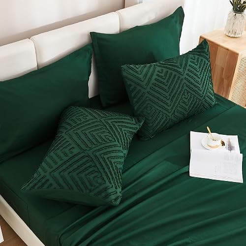 Andency Queen Comforter Set 7 Piece Dark Emerald Green - Bed in a Bag Queen Boho Lightweight Fluffy Tufted Bedding Sets with Comforter, Sheets, Pillowcases & Shams thumbnail 5