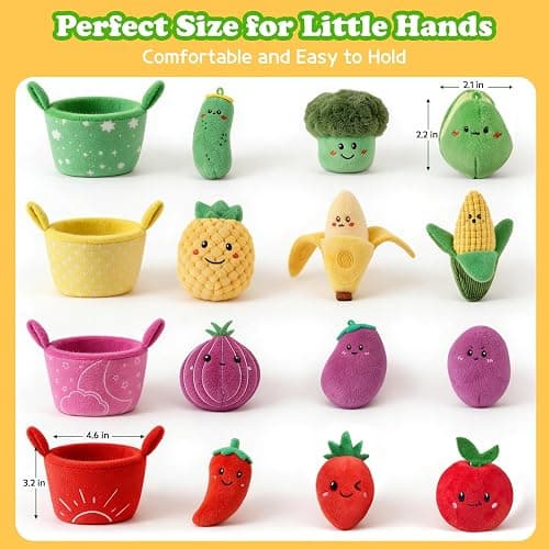 SAIMAND Baby Toys 6-12 Months,16PCS Montessori Plush Sensory Play Food Gift | Color Sorting Fruit & Vegetable Sensory Toys for Babies, Soft Play Food with Crinkle & Rattle,Gifts for 1-Year-Old Boys&Girls thumbnail 8