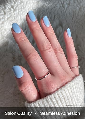 ohora Semi Cured Gel Nail Strips (N Cream Sky) - Blue, Solid, Works with Any UV/LED Lamps, Salon-Quality, Long Lasting, Easy to Apply & Remove - Includes 2 Prep Pads, Nail File & Wooden Stick thumbnail 4