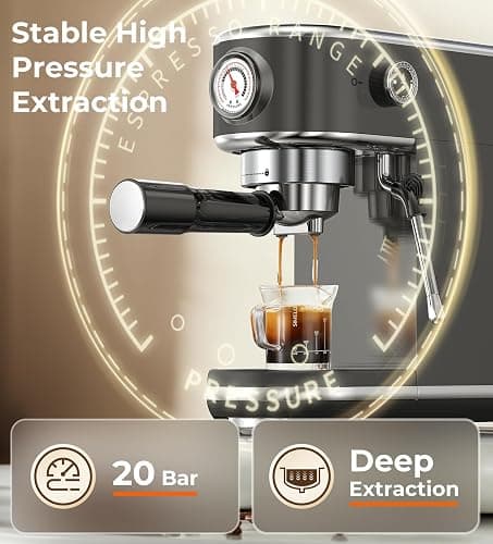 atatix 20 Bar Espresso Machine with Milk Frother, Compact Espresso Maker, Stainless Steel Coffee Machine with Precise Temp Control & 44oz Removable Water Tank for Latte, Cappuccino, Dark Grey thumbnail 5