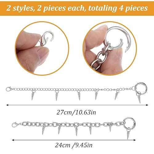 Molain 4 Pcs Silver Punk Boot Chains, Rivet Cone Spike Boot Charms, Metal Shoe Chains Shoe Charms Decorations with Detachable Clasps for Booties Sandals Sneakers thumbnail 3