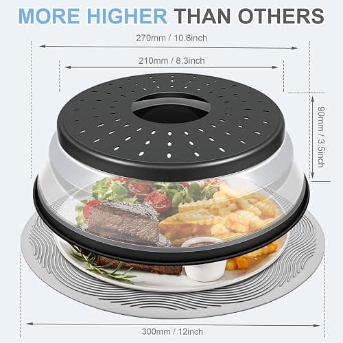 LekDrok Microwave Food Cover with Mat 12 Inch, Mat as Bowl Holder, Cover for Splatter Guard, Collapsible Lid for Plate Dish, Multi-Purpose Silicone Mat & Kitchen Colander Gadget for Meal Prep,Charcoal thumbnail 2