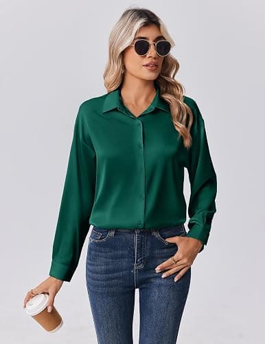 Zeagoo Womens Tops Long Sleeve Satin Silk Button Down Shirts Casual Business Dressy Blouses Fall Clothes thumbnail 2