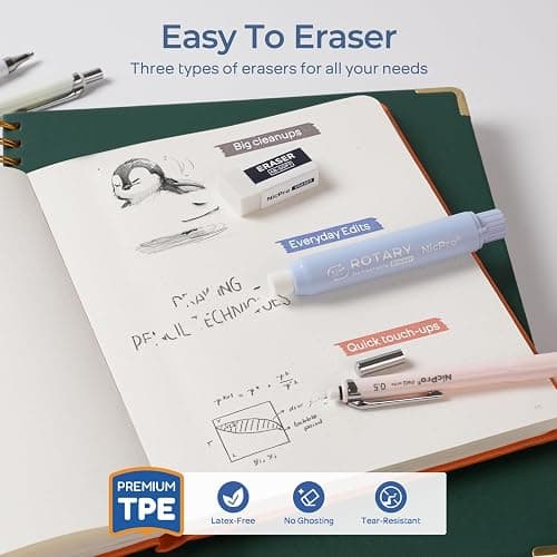 Nicpro Cute Mechanical Pencil Set, 4PCS 0.5mm Pastel Drafting Pencils with 4 Tube HB Lead Refills, 4B Erasers, Rotary Retractable Eraser and Eraser Refill for Writing Sketching Back to School Supplies thumbnail 4