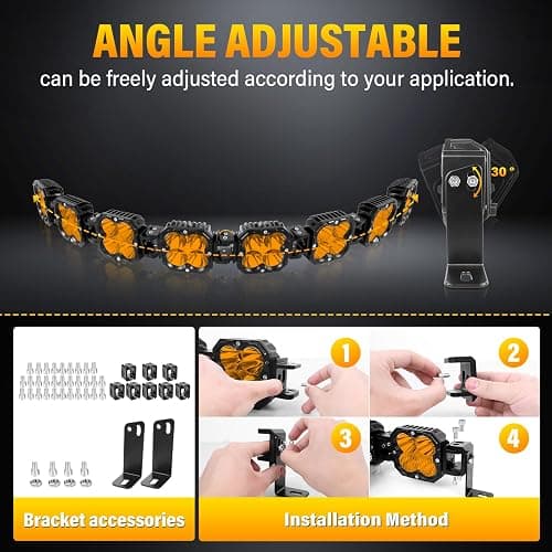 Willpower 52 inch 240W Amber Straight Curved Adjustable & Linkable LED Light Bar with Wiring, Spot Flood Beam Off Road 4X4 Driving Fog Lights for 12V 24V Vehicle 8WD Car UTV SUV Truck Tractor Trailer thumbnail 4