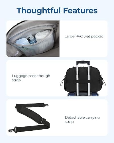 BAGSMART Gym Bag for Women, Duffle Bag for Travel with Wet Pocket, Lightweight Carry on Weekender Duffel, Water Resistant thumbnail 7