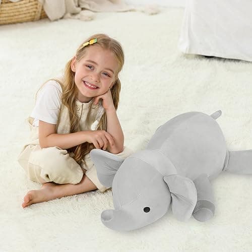 OurHonor 4.2lbs 24in Elephant Weighted Stuffed Animals, Weighted Plush, Gifts for Kids, Adults, Girls and Boys(Grey) thumbnail 2