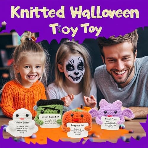 4 Psc Mini Funny Knitted Wool Halloween Toy with Positive Card - Creative Cute Crochet Doll Cheer Up Gift for Kids Girls Boys Parties Halloween Decoration Party Favor thumbnail 5