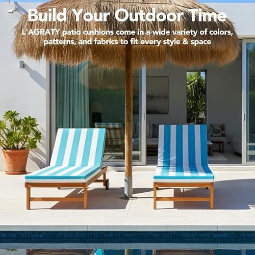 L'AGRATY Outdoor Lounge Chaise Cushion: 72x21x3 Inch Waterproof Lounge Chair Cushion for Outdoor Furniture with Fade Resistant Removable Cover - Patio Cushions for Pool Lawn Deck(Blue White 2Pcs) thumbnail 8