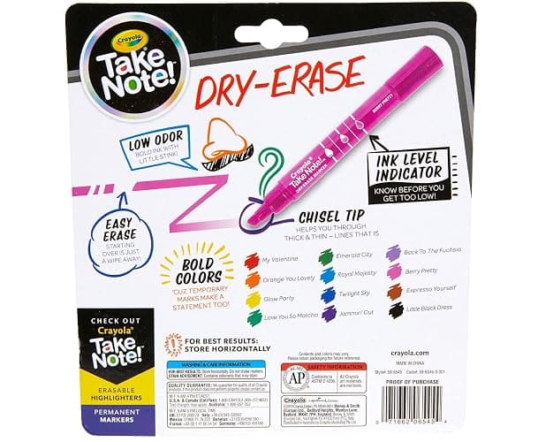 Crayola Take Note Dry Erase Markers for School (12ct) Teacher Supplies, Chisel Tip Whiteboard Markers, Essential Classroom Must Haves, Low Odor thumbnail 2