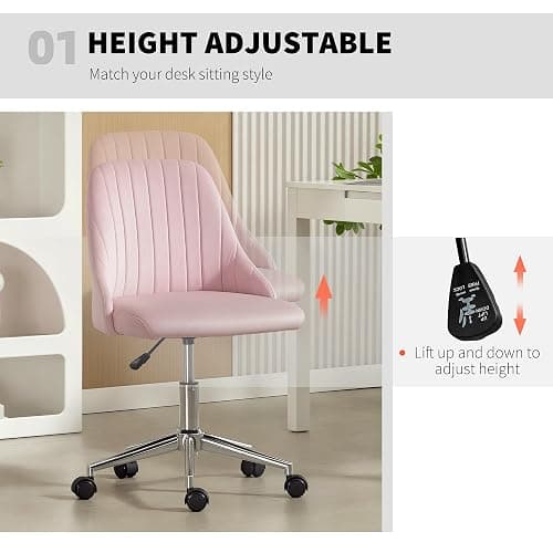 Vinsetto Vanity Chair for Makeup, Velvet Comfy Office Chair with Adjustable Height, Swivel Wheels, Pink thumbnail 4