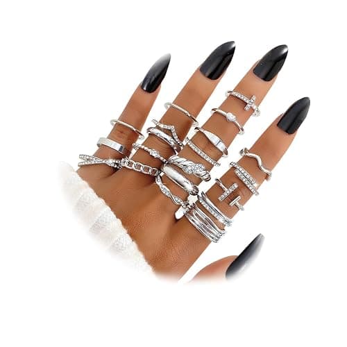 KISS WIFE Golden Silvery Black Kunckle Rings Set for Women, Dainty Simple Trendy Cute Stackable Finger Rings Pack, Perfect for Stacking Layering on Thumb and Knuckle, Mixed Size, Jewelry Gift - Image 1