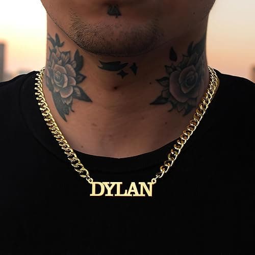 Elemtansy Custom Name Necklace for Men, 18K Gold-Plated Name Necklaces with Curb/Figaro Chain, Personalized Bithday Gifts for Men thumbnail 3