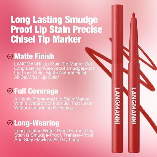 LANGMANNI 12 Colors Sculpting Matte Velvet Lip Liner Set,Smooth Creamy Texture,Waterproof And High Pigmented For Girls Daily Application Lip Makeup thumbnail 5