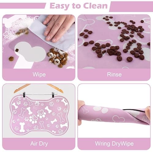 Dog Cat Mat for Food and Water,Rapid Absorbent Pet Feeding Mat, Bone Shaped Dog Placemat Bowl Mat with Rubber Backing,No Stains Pet Food Mats Indoor, Pet Accessories Supplies,Pink 12"×18" thumbnail 5