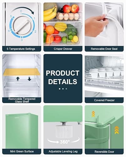 Upstreman 3.2 Cu.Ft Mini Fridge with Freezer, Single Door Mini Fridge, Dorm Fridge, Adjustable Thermostat, Mini Refrigerator for Bedroom, Office, Dorm, Green-BR321 thumbnail 5
