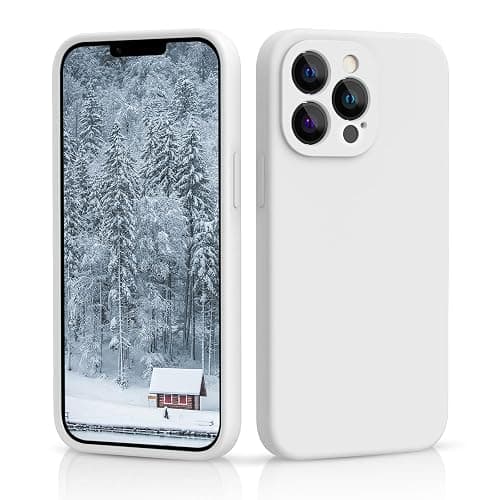 CALOOP Slim-Fit for iPhone 13 Pro Max Case,Skin Soft Liquid Silicone,Sturdy Hard Frame Shockproof Cover with Anti-Scratch Microfiber Lining,Full Protection for Screen and Lens, 6.7 inch(White) - Image 1