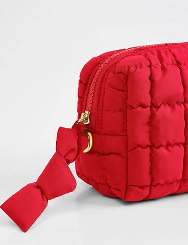 Yarnic Quilted Makeup Bag Puffy Cosmetic Bag, Travel Toiletry Bag for Women, Cute Makeup Bag Organizer Puffer Makeup Pouch (S, Red) thumbnail 8