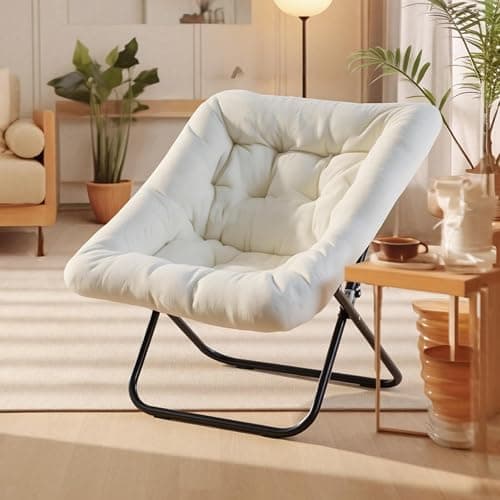 DUMOS Comfy Chair for Adults, Soft Faux Fur Folding Lounge for Bedroom Living Room Dorm Rooms Flexible Reading Chair for Teens, Large Size Foldable (Square-Creamy) - Image 1